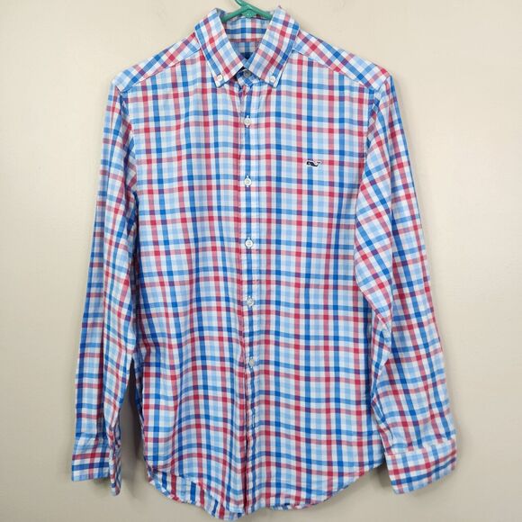 Vineyard Vines Long Sleeve Gingham Pattern Cotton Whale Shirt XS - Picture 1 of 7